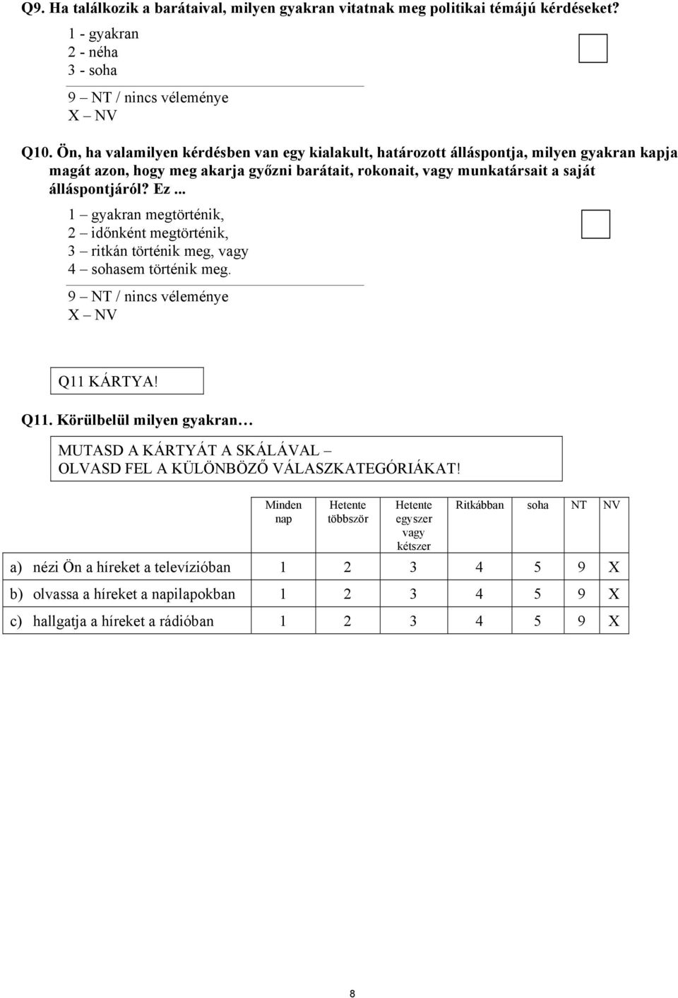 Ez... 1 gyakran megtörténik, 2 időnként megtörténik, 3 ritkán történik meg, vagy 4 sohasem történik meg. Q11 