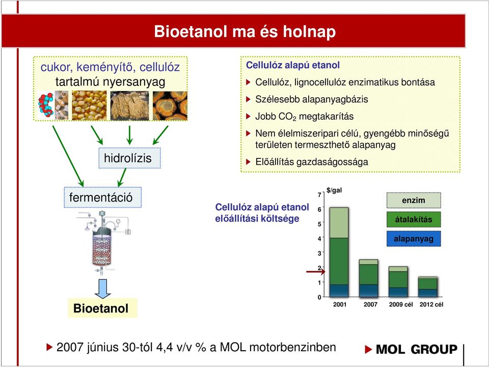 minőségű területen termeszthető alapanyag Előállítás gazdaságossága fermentáció Cellulóz alapú etanol előállítási költsége