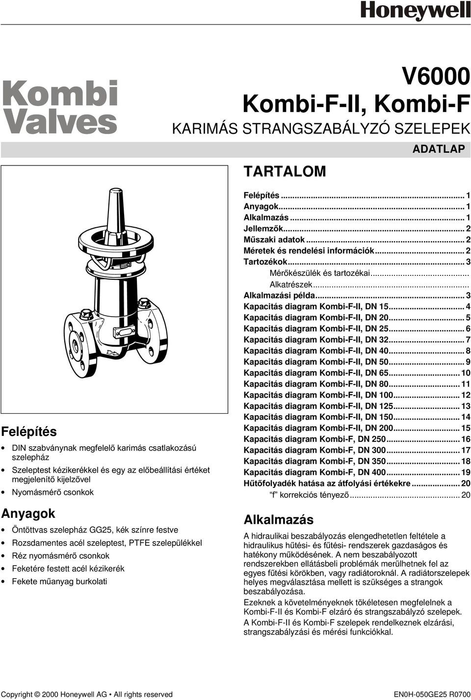 .. 3 Kapacitás diagram Kombi-F-II, DN 15... 4 Kapacitás diagram Kombi-F-II, DN 20... 5 Kapacitás diagram Kombi-F-II, DN 25... 6 Kapacitás diagram Kombi-F-II, DN 32.