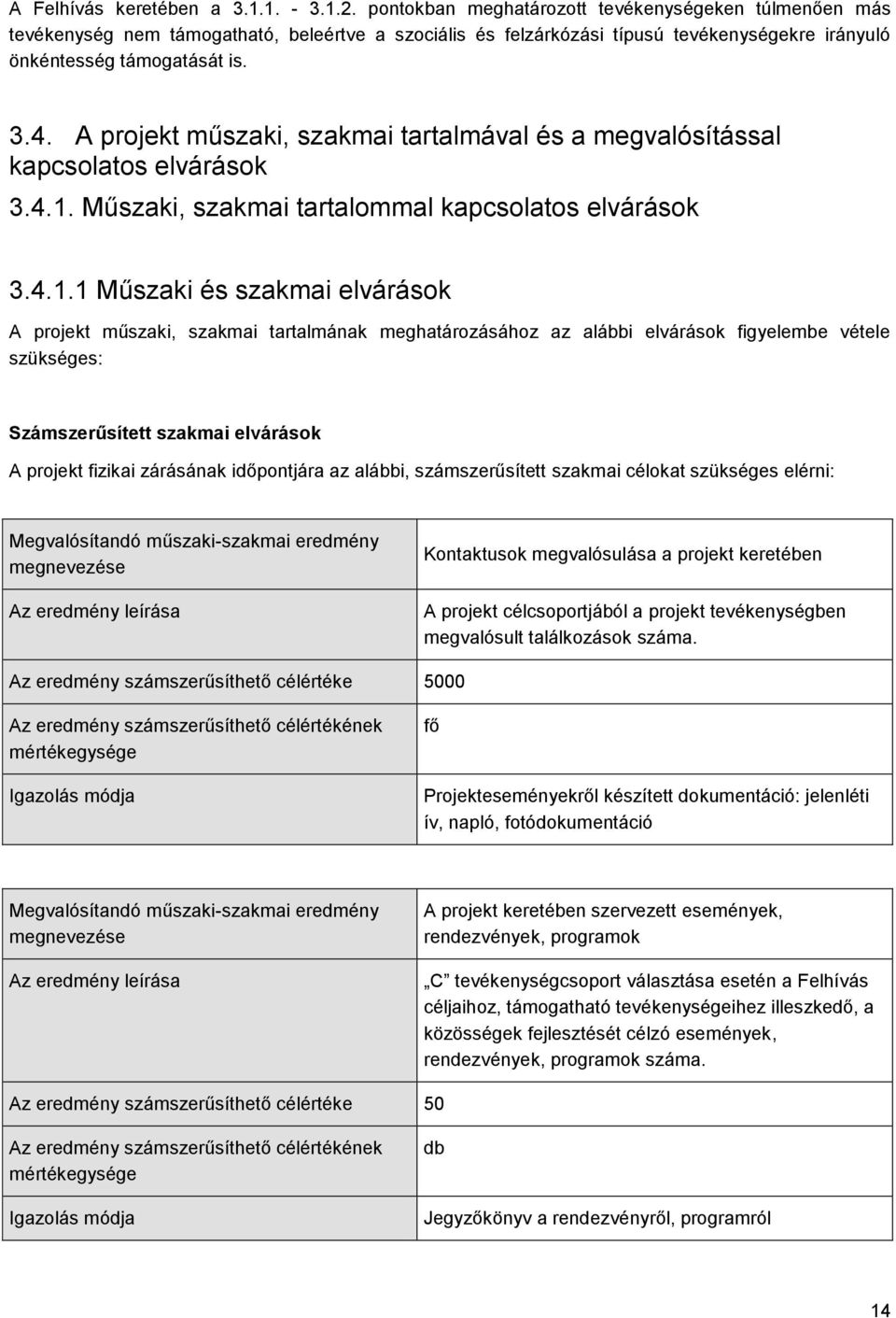 A projekt műszaki, szakmai tartalmával és a megvalósítással kapcsolatos elvárások 3.4.1.