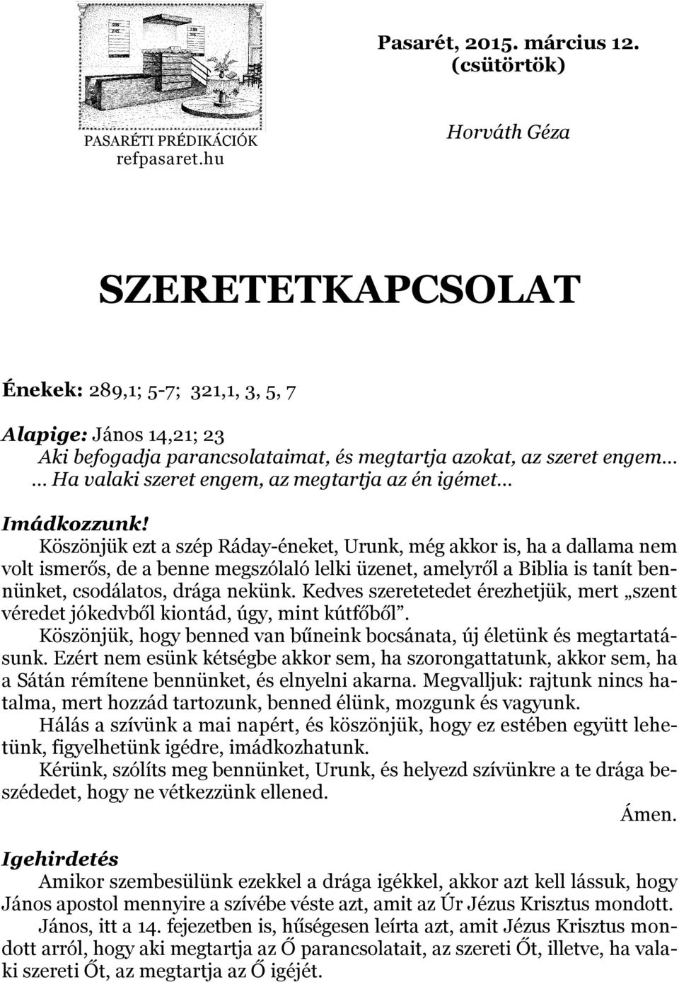 az én igémet Imádkozzunk!