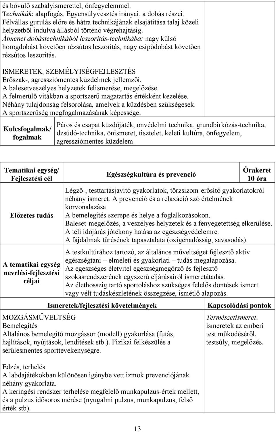 Átmenet dobástechnikából leszorítás-technikába: nagy külső horogdobást követően rézsútos leszorítás, nagy csípődobást követően rézsútos leszorítás.