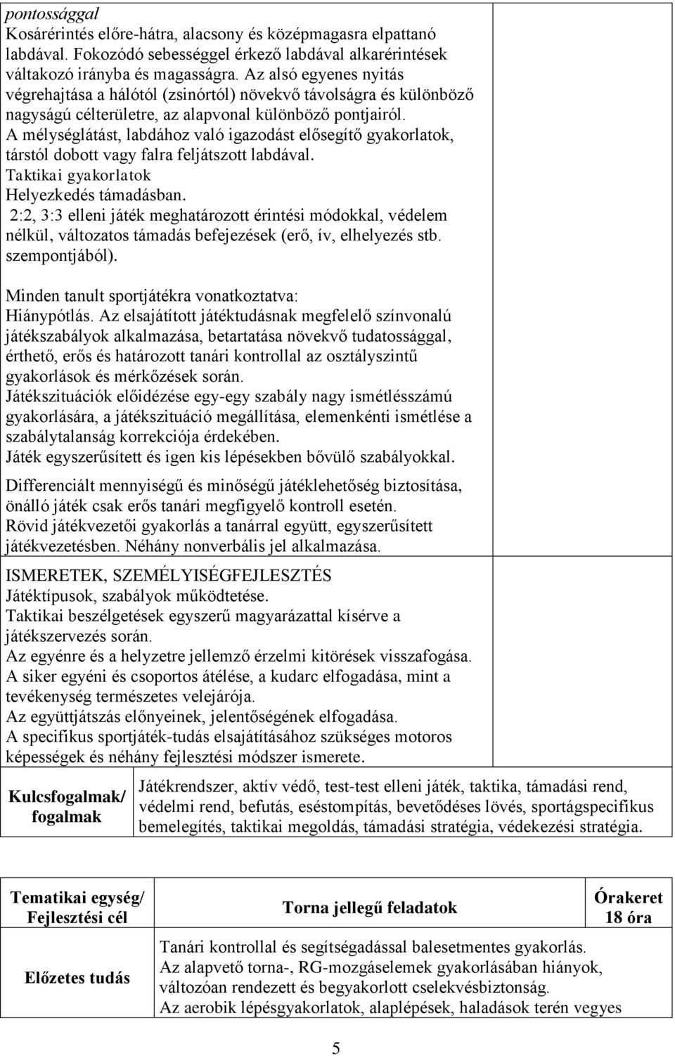 A mélységlátást, labdához való igazodást elősegítő gyakorlatok, társtól dobott vagy falra feljátszott labdával. Taktikai gyakorlatok Helyezkedés támadásban.