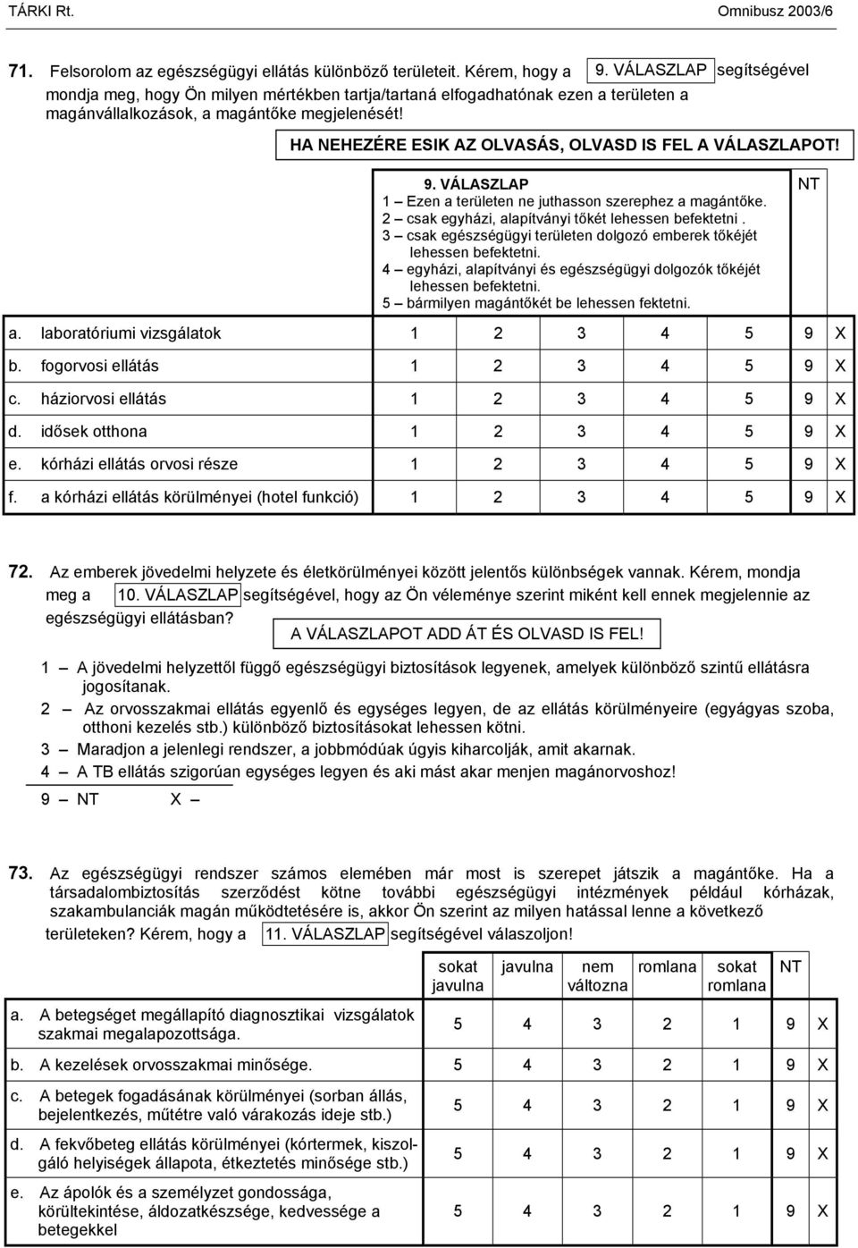 HA NEHEZÉRE ESIK AZ OLVASÁS, OLVASD IS FEL A VÁLASZLAPOT! 9. VÁLASZLAP 1 Ezen a területen ne juthasson szerephez a magántőke. 2 csak egyházi, alapítványi tőkét lehessen befektetni.