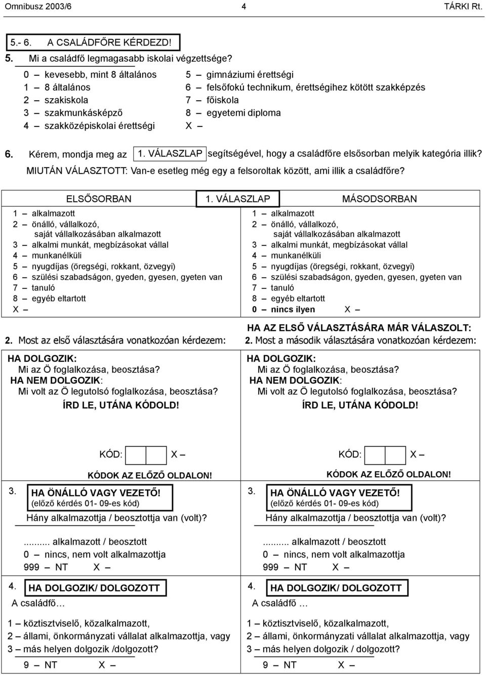 érettségi X 6. Kérem, mondja meg az 1. VÁLASZLAP segítségével, hogy a családfőre elsősorban melyik kategória illik?