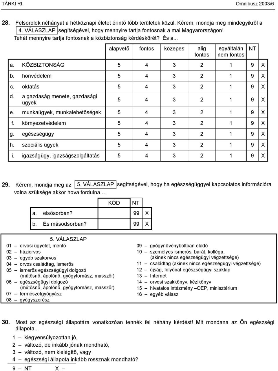 oktatás 5 4 3 2 1 9 X d. a gazdaság menete, gazdasági ügyek 5 4 3 2 1 9 X e. munkaügyek, munkalehetőségek 5 4 3 2 1 9 X f. környezetvédelem 5 4 3 2 1 9 X g. egészségügy 5 4 3 2 1 9 X h.