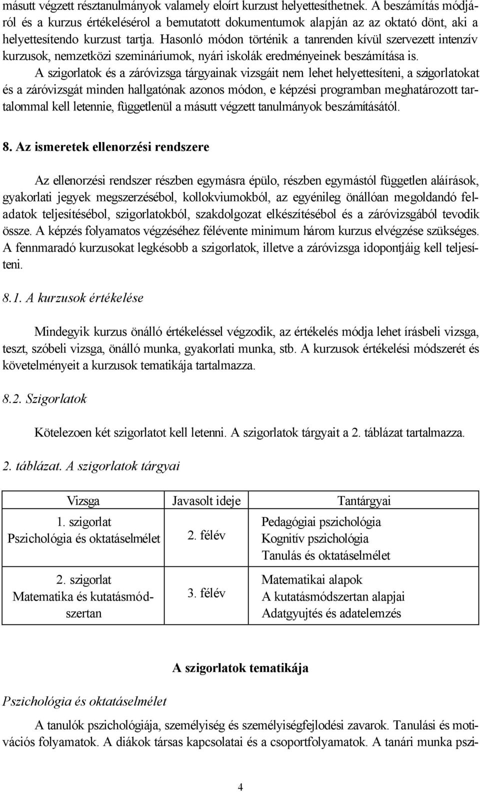 Hasonló módon történik a tanrenden kívül szervezett intenzív kurzusok, nemzetközi szemináriumok, nyári iskolák eredményeinek beszámítása is.