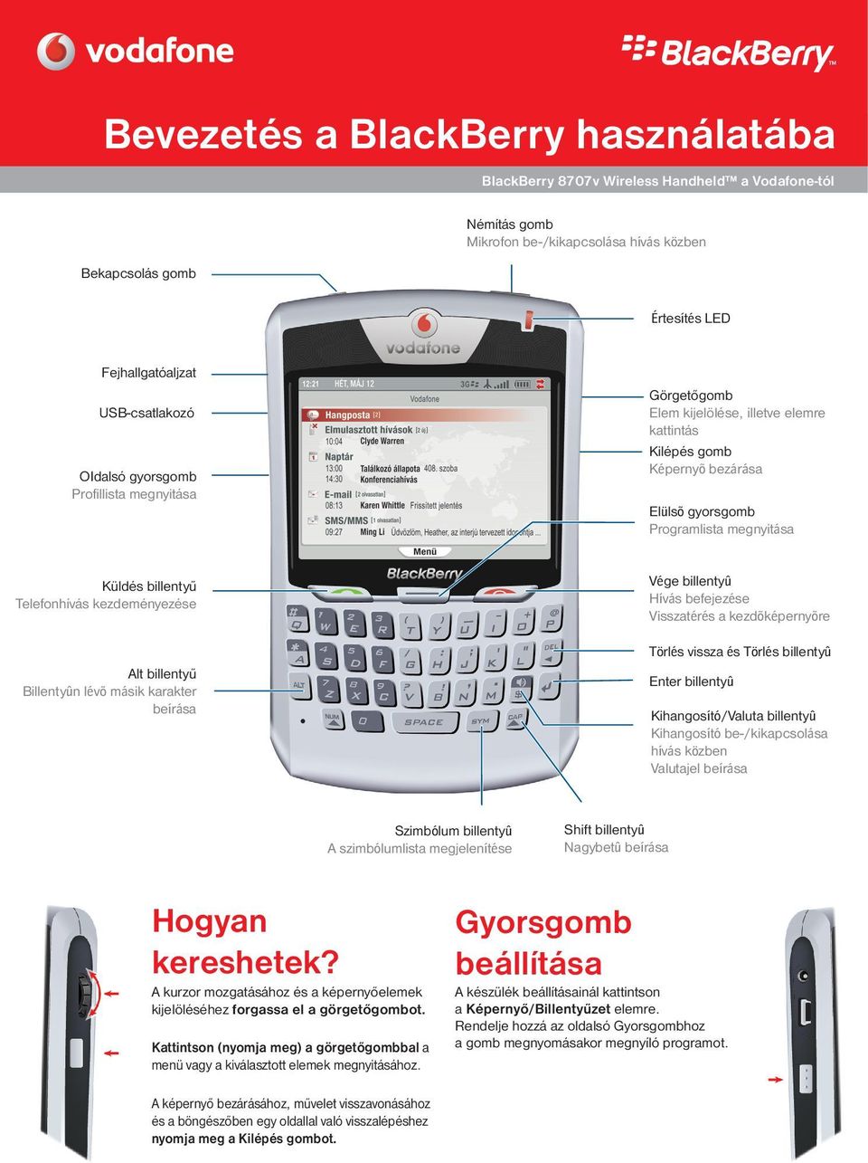 Telefonhívás kezdeményezése Alt billentyű Billentyûn lévõ másik karakter beírása Vége billentyû Hívás befejezése Visszatérés a kezdõképernyõre Törlés vissza és Törlés billentyû Enter billentyû