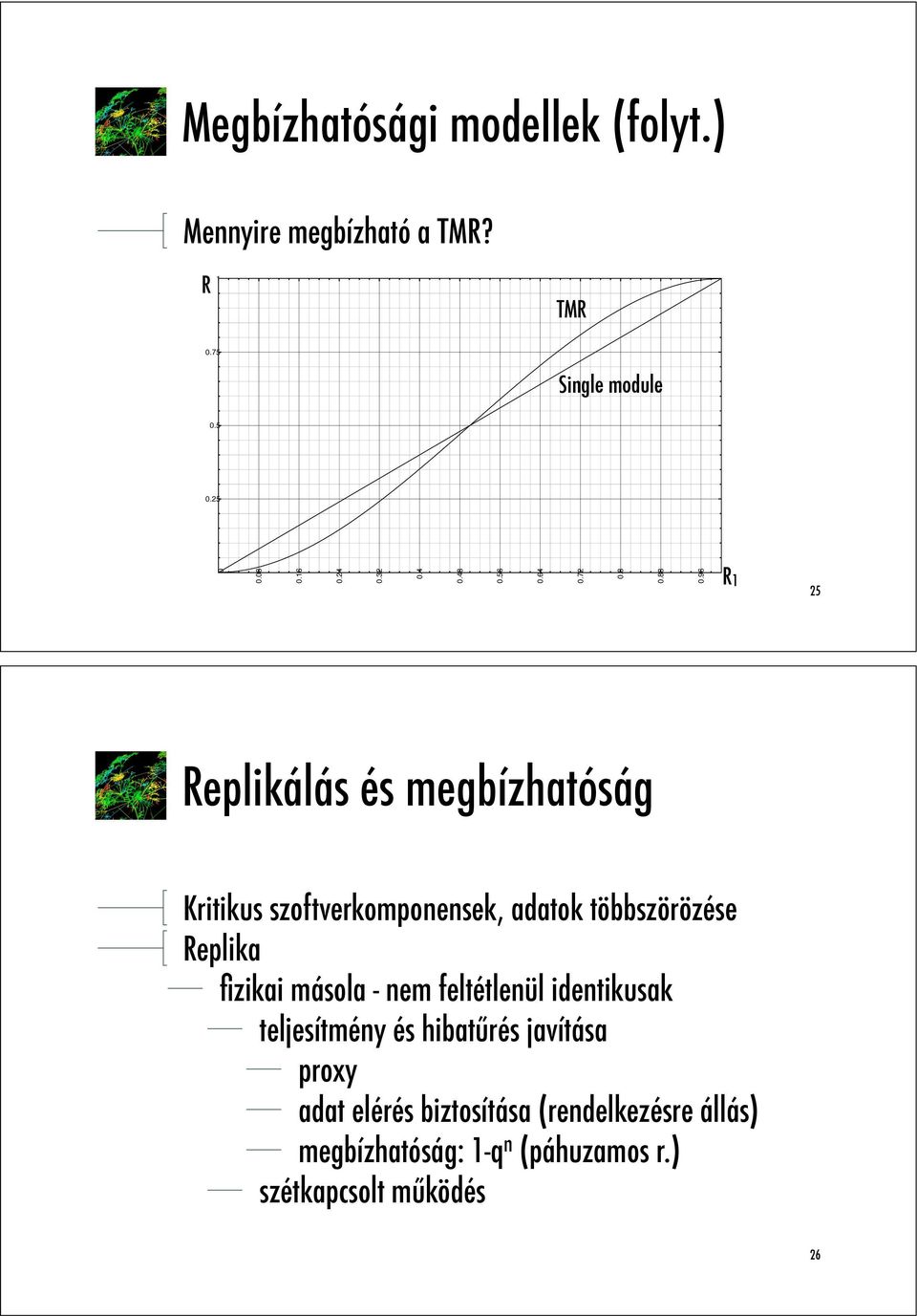 96 R1 25 Replikálás és megbízhatóság Kritikus szoftverkomponensek, adatok többszörözése Replika fizikai