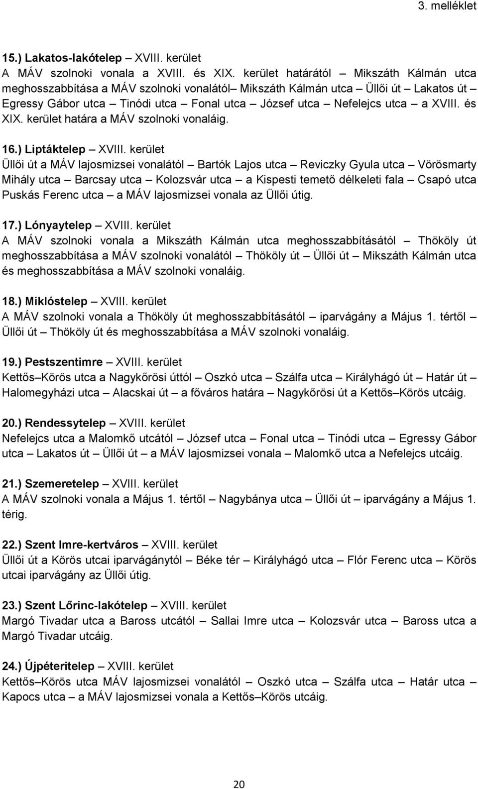 és XIX. kerület határa a MÁV szolnoki vonaláig. 16.) Liptáktelep XVIII.