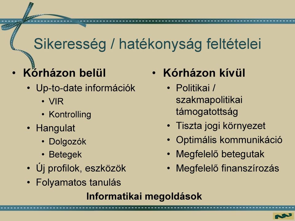 Kórházon kívül Informatikai megoldások Politikai / szakmapolitikai támogatottság