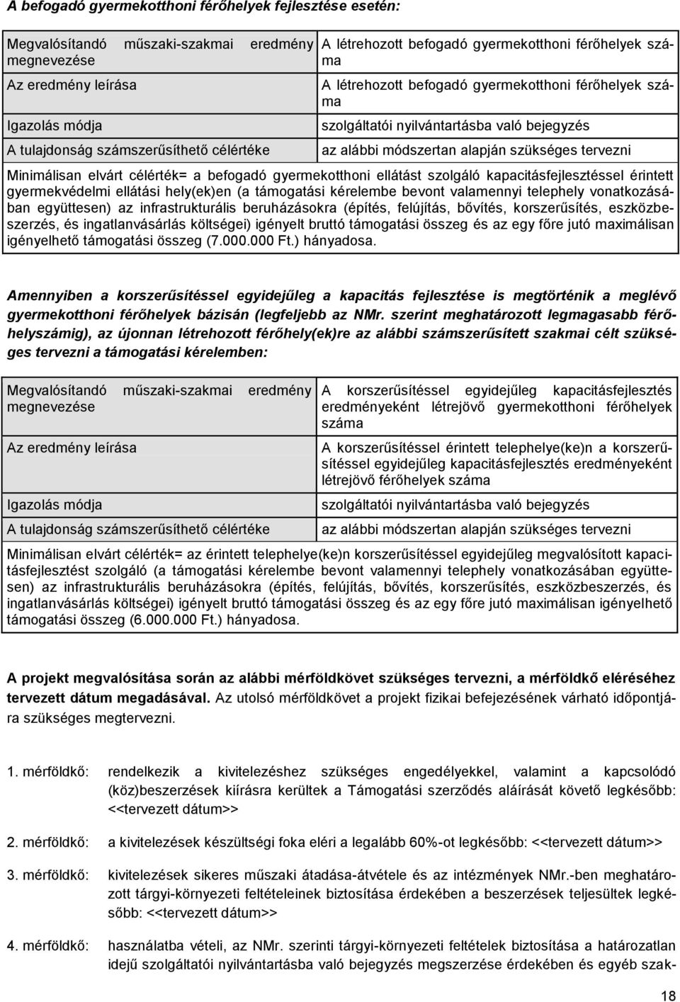 elvárt célérték= a befogadó gyermekotthoni ellátást szolgáló kapacitásfejlesztéssel érintett gyermekvédelmi ellátási hely(ek)en (a támogatási kérelembe bevont valamennyi telephely vonatkozásában