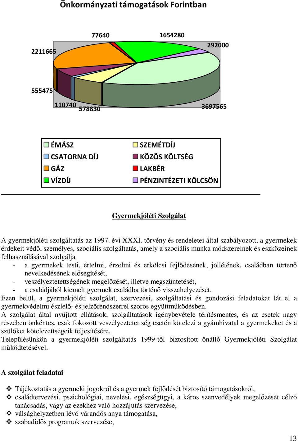 törvény és rendeletei által szabályozott, a gyermekek érdekeit védı, személyes, szociális szolgáltatás, amely a szociális munka módszereinek és eszközeinek felhasználásával szolgálja - a gyermekek