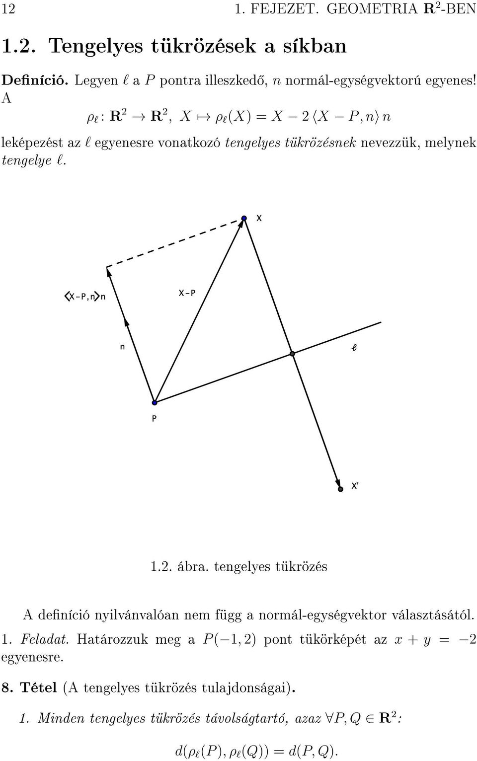 tengelyes tükrözés A deníció nyilvánvalóan nem függ a normál-egységvektor választásától. 1. Feladat.