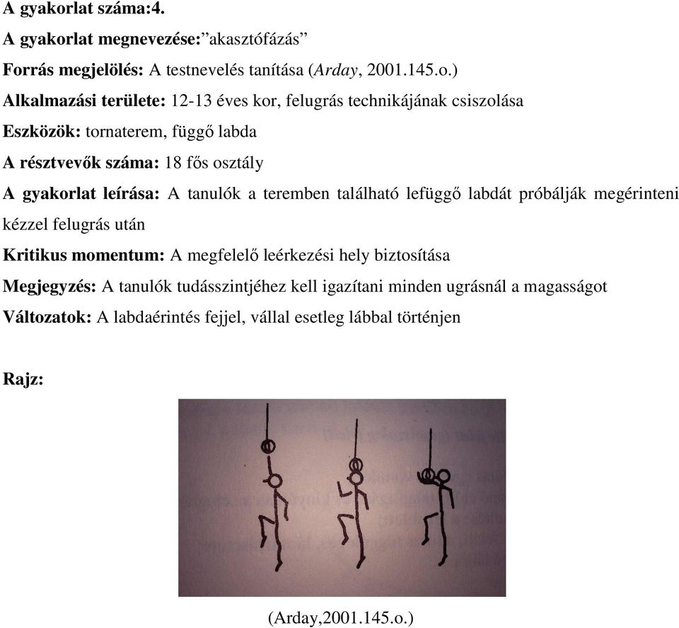 rás megjelölés: A testnevelés tanítása (Arday, 2001.145.o.