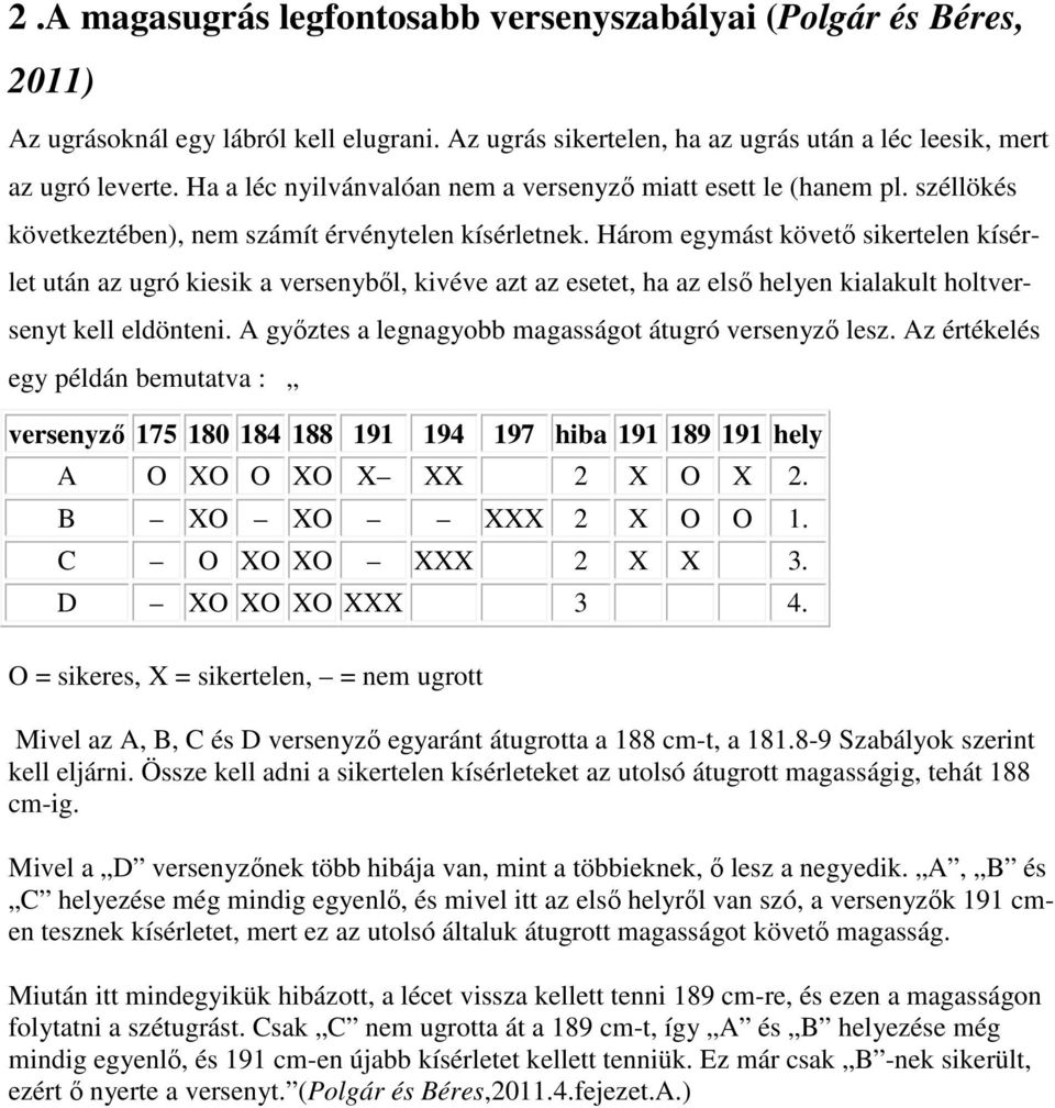 Három egymást követő sikertelen kísérlet után az ugró kiesik a versenyből, kivéve azt az esetet, ha az első helyen kialakult holtversenyt kell eldönteni.
