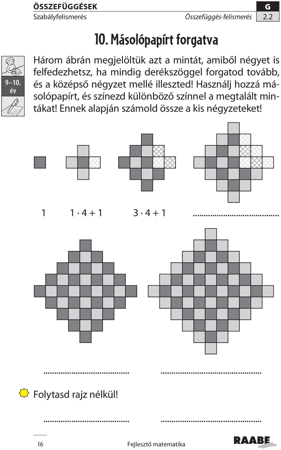 mindig derékszöggel forgatod tovább, és a középső négyzet mellé illeszted!