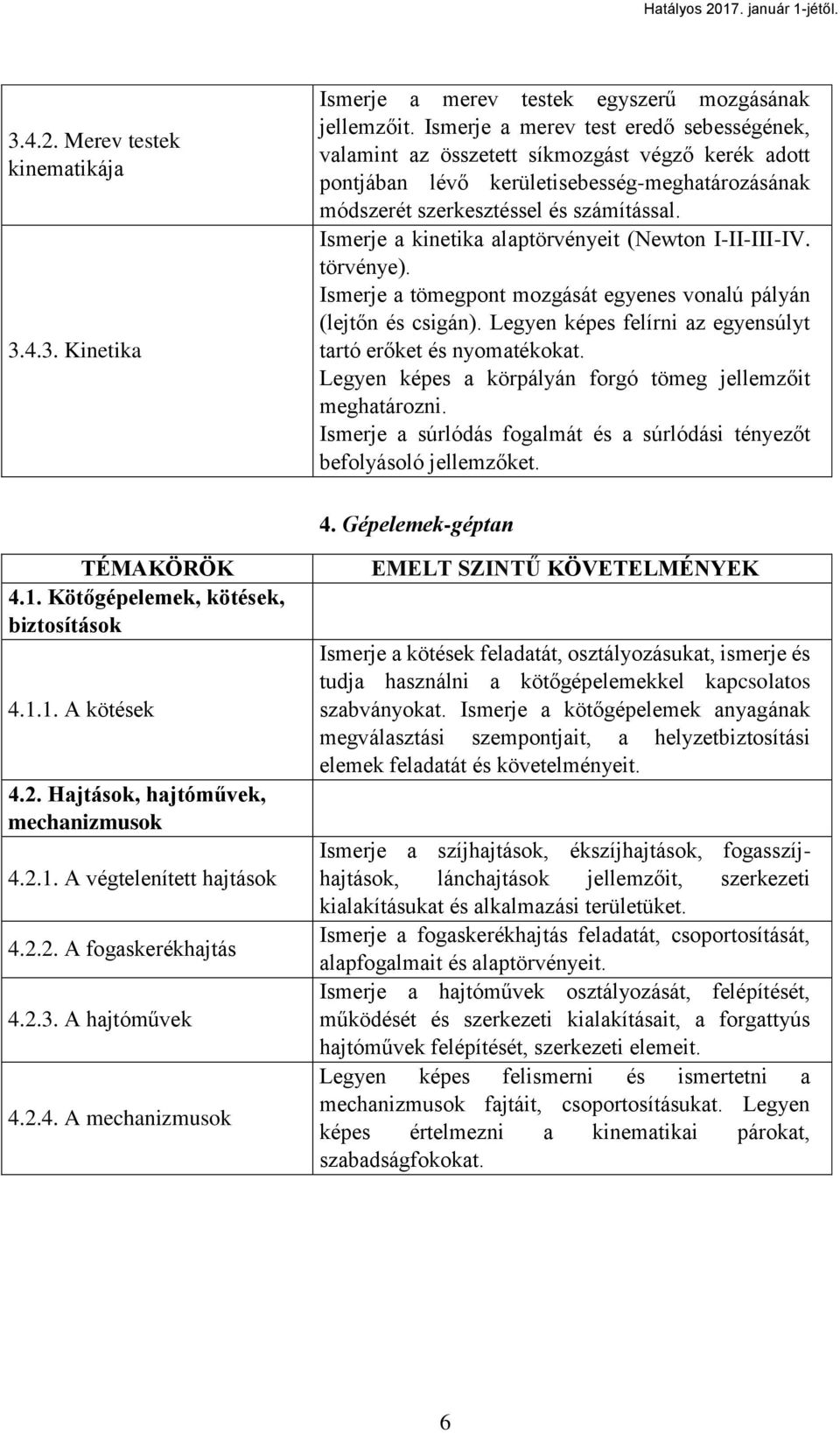 Ismerje a kinetika alaptörvényeit (Newton I-II-III-IV. törvénye). Ismerje a tömegpont mozgását egyenes vonalú pályán (lejtőn és csigán).