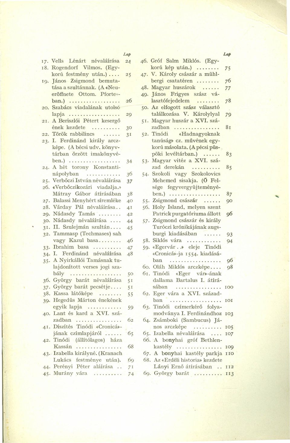 István névaláírása 37 26 «Verbőczikozári viadalja» Mátray Gábor átirásában 38 27 Balassi Menyhért síremléke 40 28 Várday Pál névaláírása 41 29 Nádasdy Tamás 42 30 Nádasdy névaláírás a 44 3!