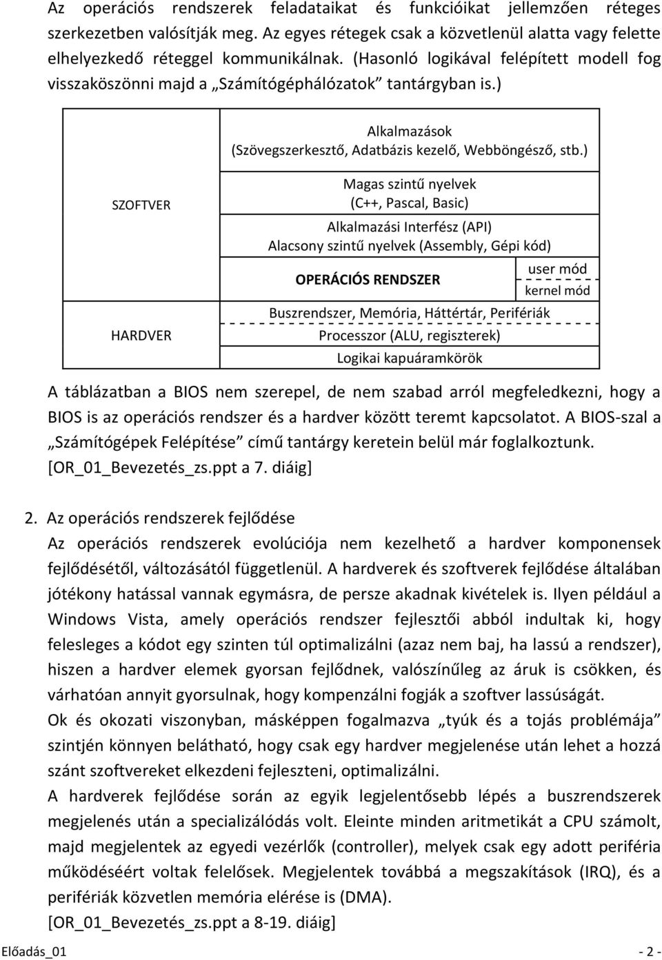 ) SZOFTVER HARDVER Magas szintű nyelvek (C++, Pascal, Basic) Alkalmazási Interfész (API) Alacsony szintű nyelvek (Assembly, Gépi kód) OPERÁCIÓS RENDSZER Buszrendszer, Memória, Háttértár, Perifériák