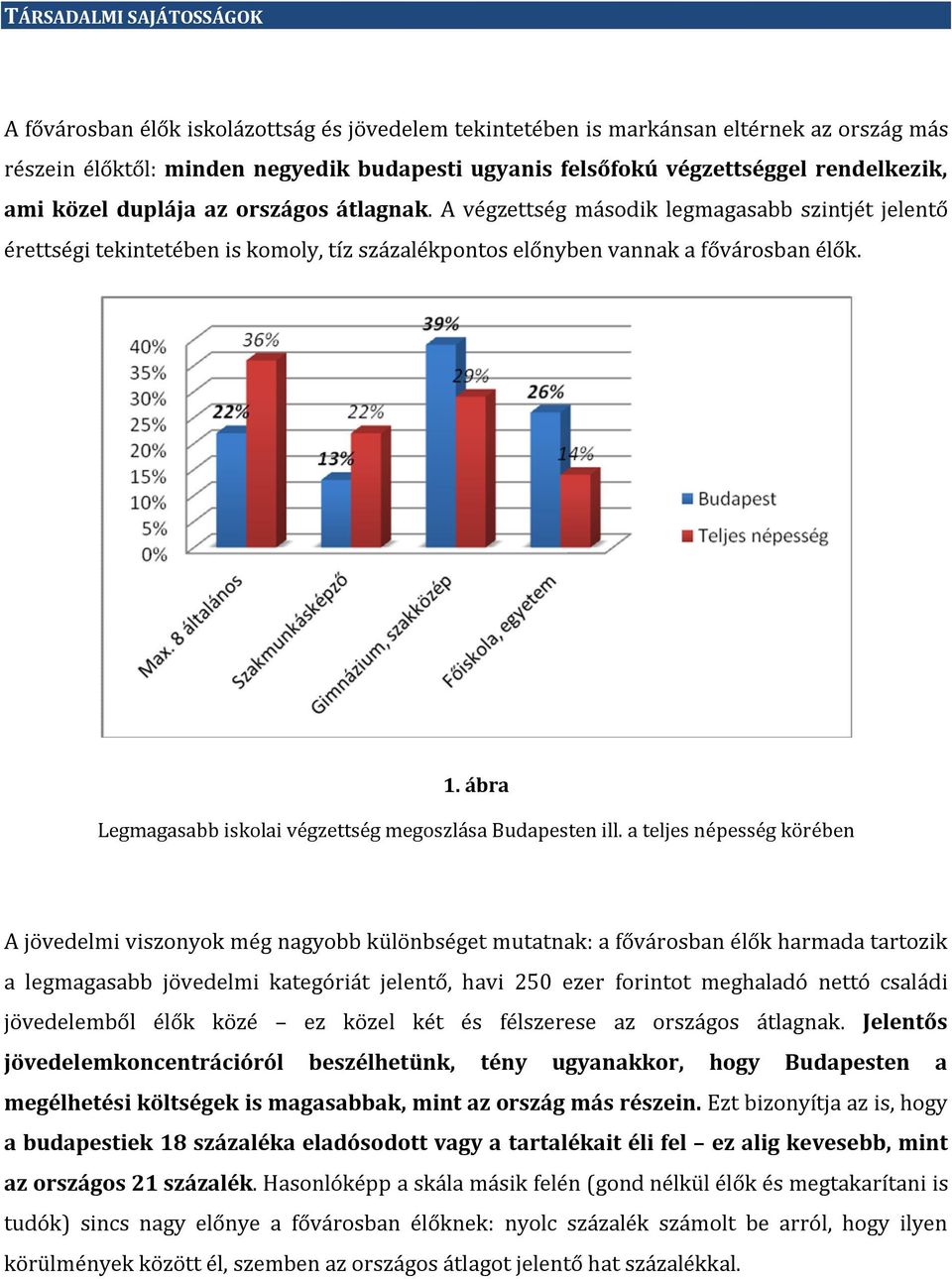 ábra Legmagasabb iskolai végzettség megoszlása Budapesten ill.