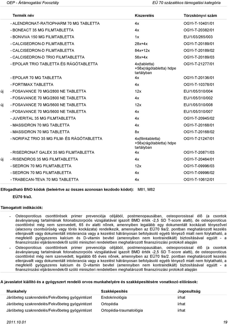 4x(tabletta) OGYIT21277/01 +56x(rágótabletta) hdpe tartályban EPOLAR 70 MG TABLETTA 4x OGYIT20136/01 FORTIMAX TABLETTA 4x OGYIT10378/01 új FOSAVANCE 70 MG/2800 NE TABLETTA 12x EU/1/05/310/004