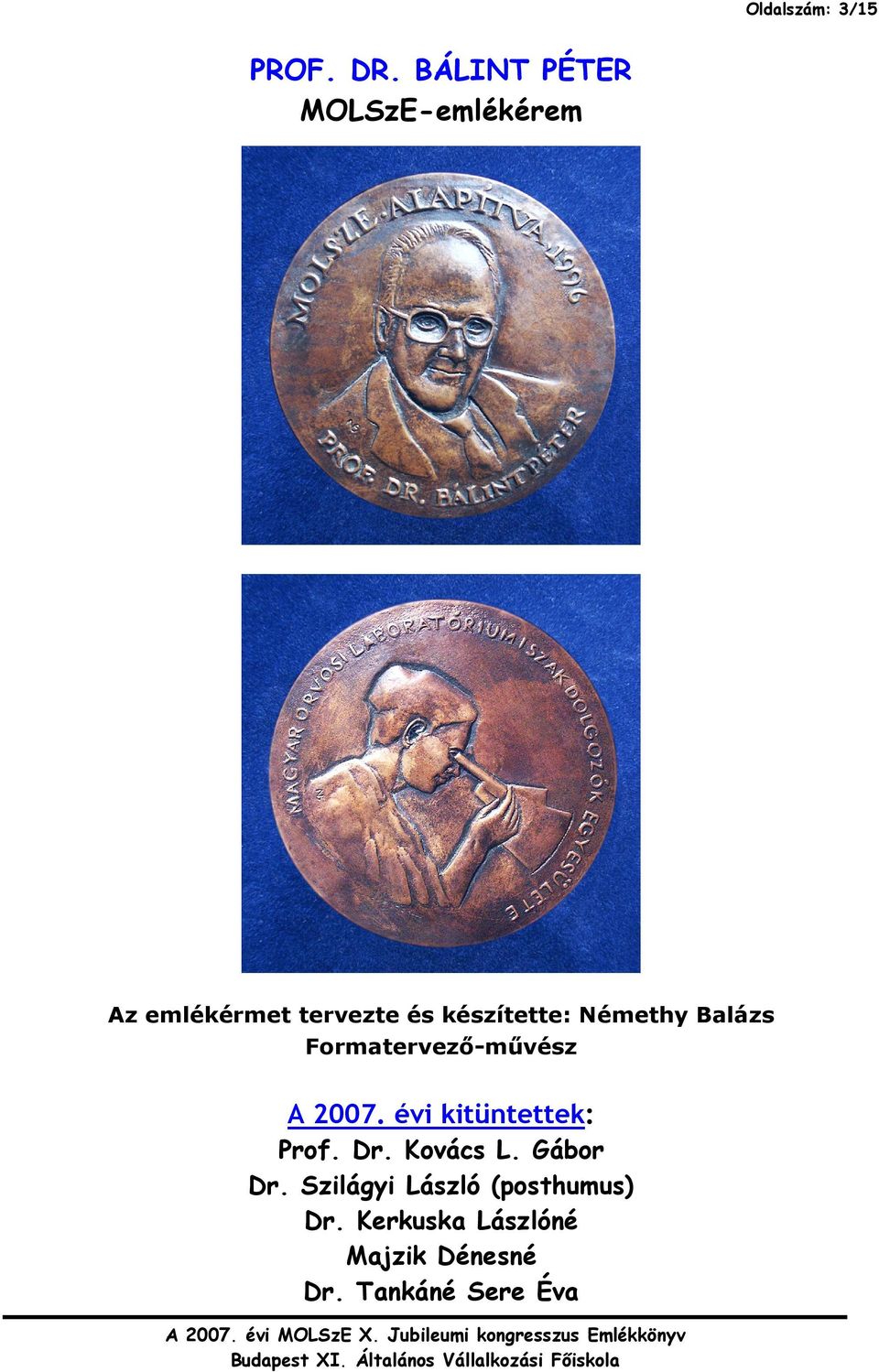 Némethy Balázs Formatervezı-mővész A 2007. évi kitüntettek: Prof.