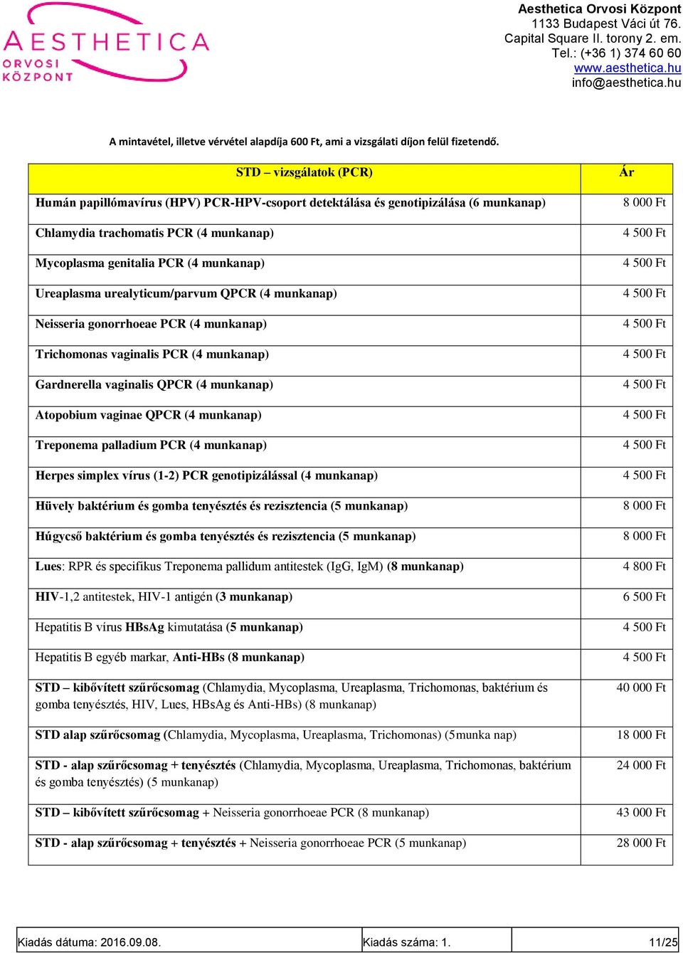 urealyticum/parvum QPCR (4 munkanap) Neisseria gonorrhoeae PCR (4 munkanap) Trichomonas vaginalis PCR (4 munkanap) Gardnerella vaginalis QPCR (4 munkanap) Atopobium vaginae QPCR (4 munkanap)