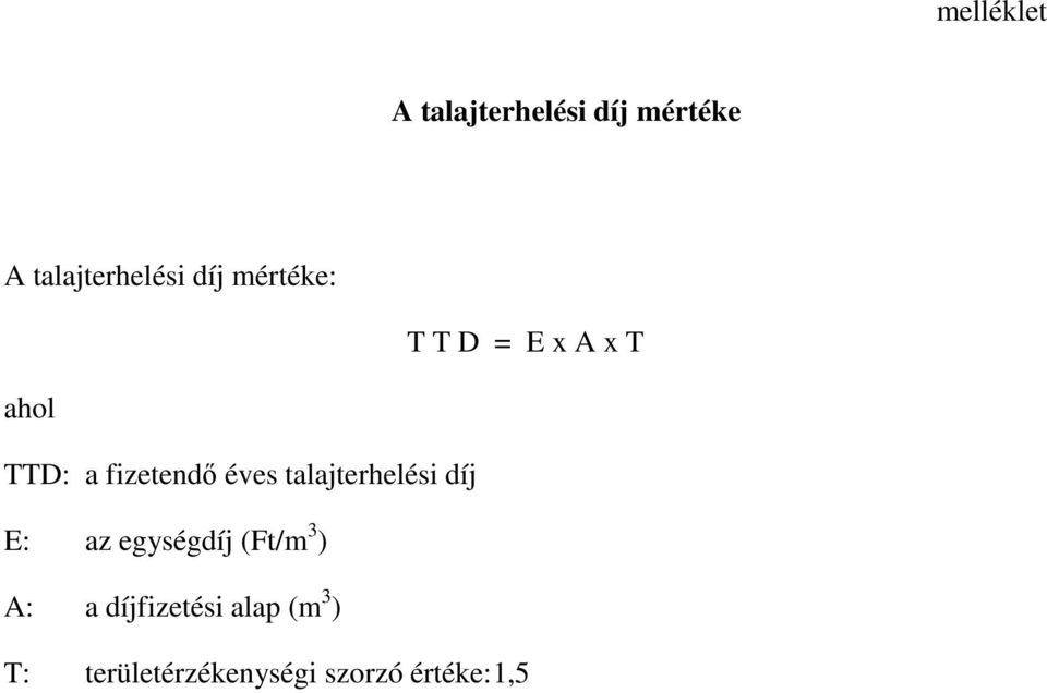 talajterhelési díj E: az egységdíj (Ft/m 3 ) A: a