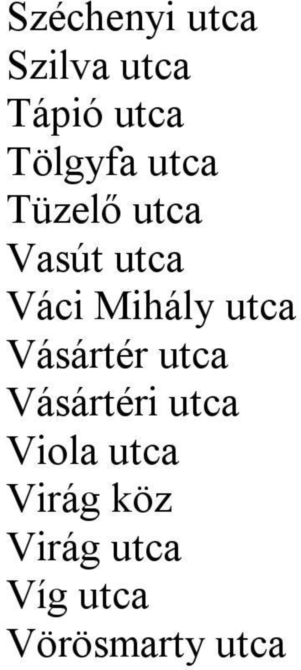 Mihály utca Vásártér utca Vásártéri utca