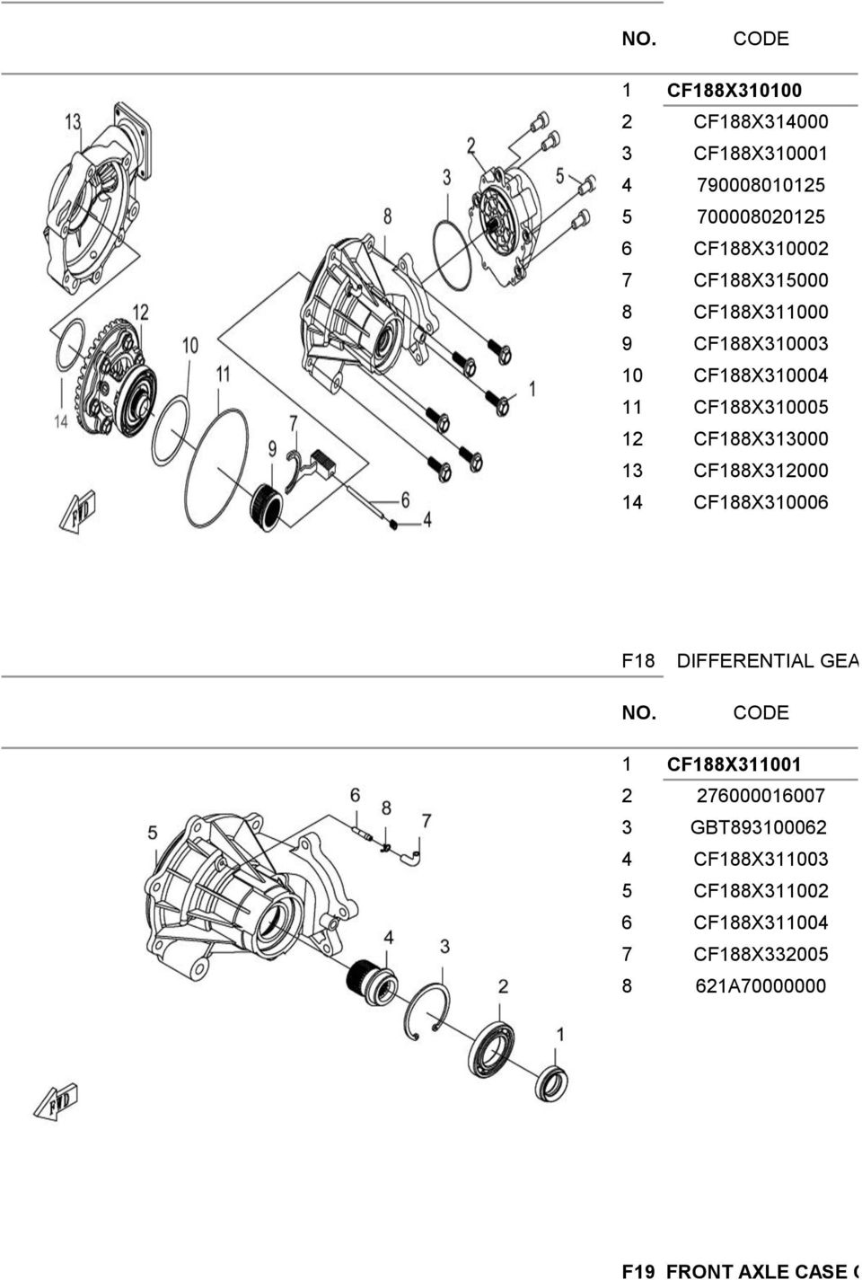 CF188X312000 14 CF188X310006 F18 DIFFERENTIAL GEAR CASE COVER 1 CF188X311001 2 276000016007 3