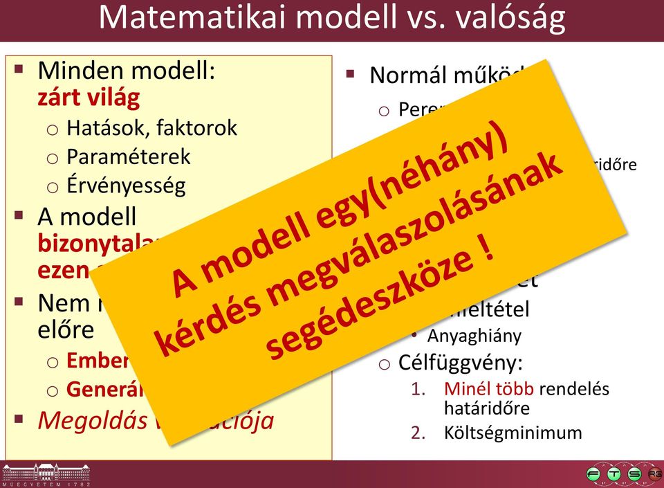 ezen a világon kívül Nem minden fejezhető ki előre o Emberi döntés o Generált modellek Megoldás validációja Normál