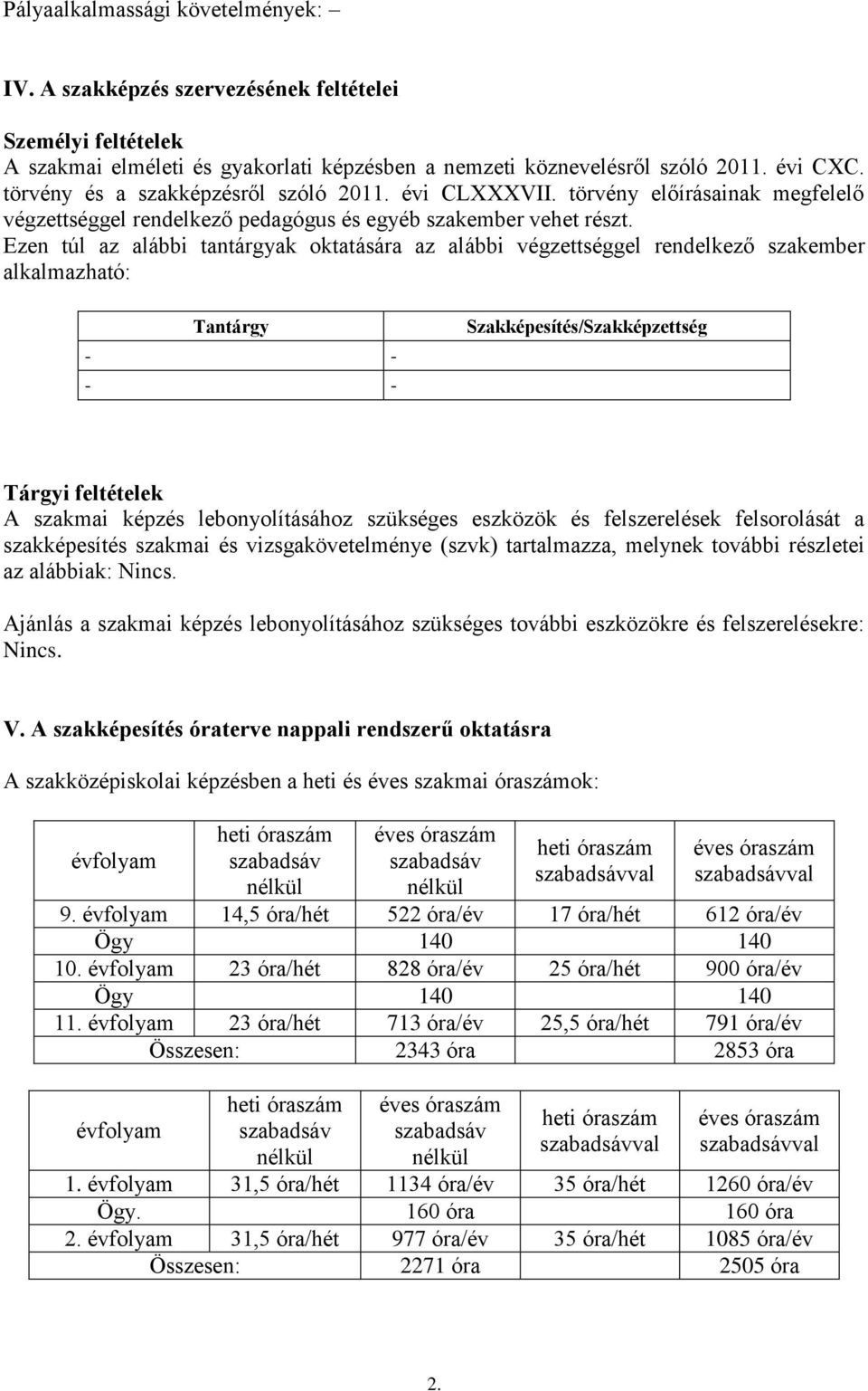 Ezen túl az alábbi tantárgyak oktatására az alábbi végzettséggel rendelkező szakember alkalmazható: Tantárgy - - - - Szakképesítés/Szakképzettség Tárgyi feltételek A szakmai képzés lebonyolításához