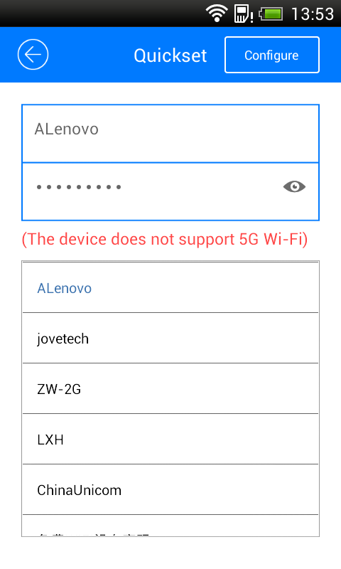 3.5. Wi-Fi eszköz hozzáadása Androidhoz 1 2 3 Kattintson a + -ra és válassza a Wi-Fi Configuration.