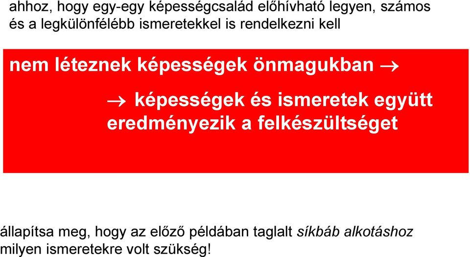 önmagukban képességek és ismeretek együtt eredményezik a felkészültséget