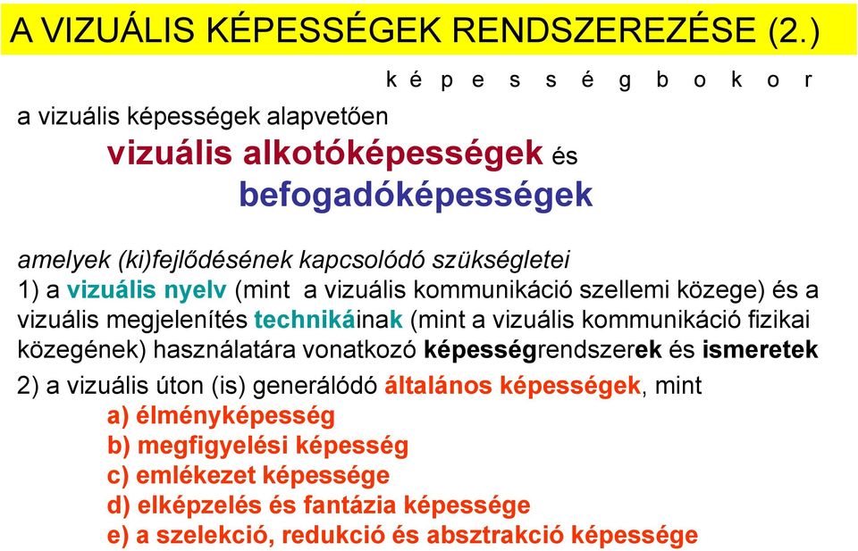 szükségletei 1) a vizuális nyelv (mint a vizuális kommunikáció szellemi közege) és a vizuális megjelenítés technikáinak (mint a vizuális kommunikáció