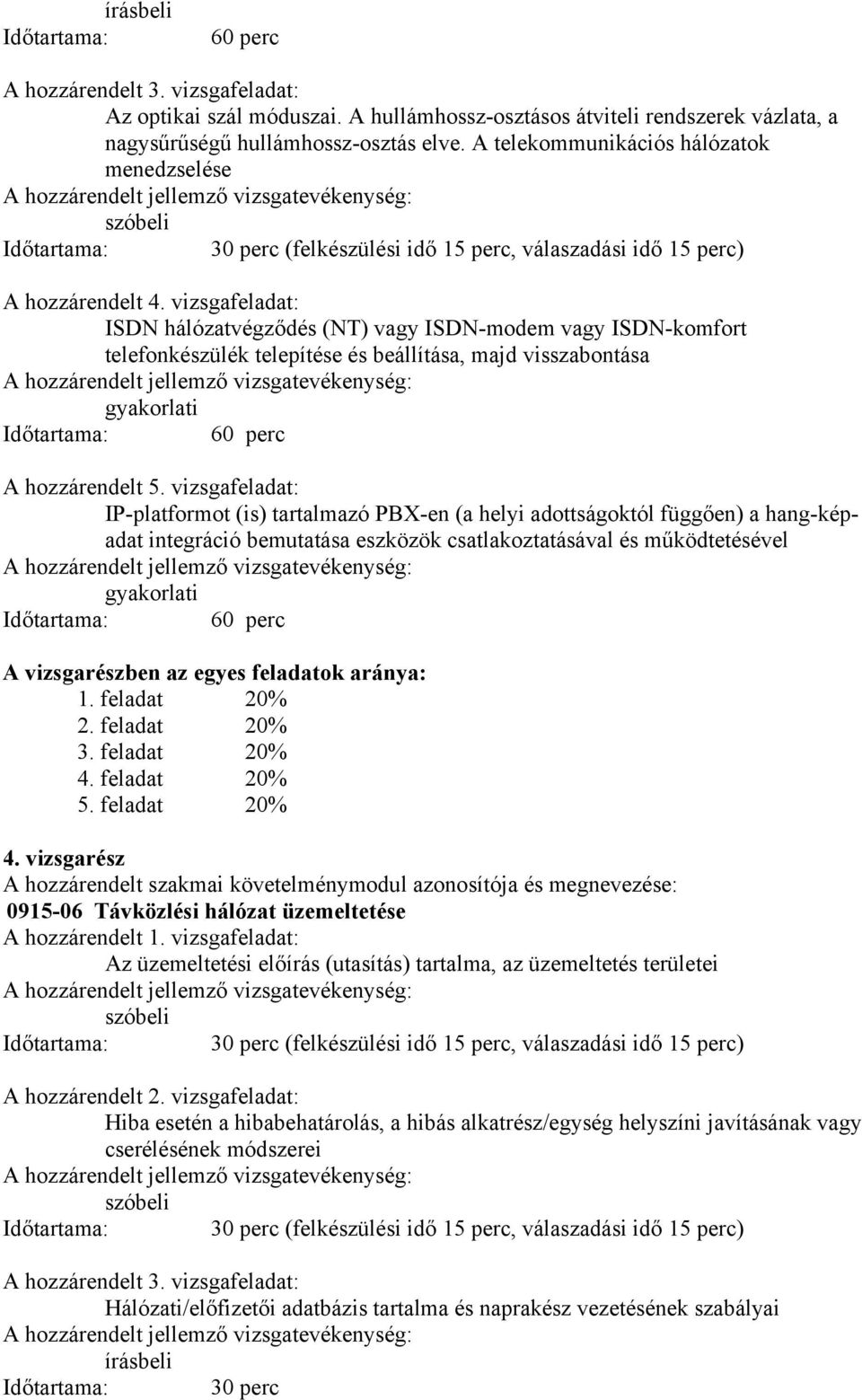 vizsgafeladat: ISDN hálózatvégződés (NT) vagy ISDN-modem vagy ISDN-komfort telefonkészülék telepítése és beállítása, majd visszabontása A hozzárendelt 5.