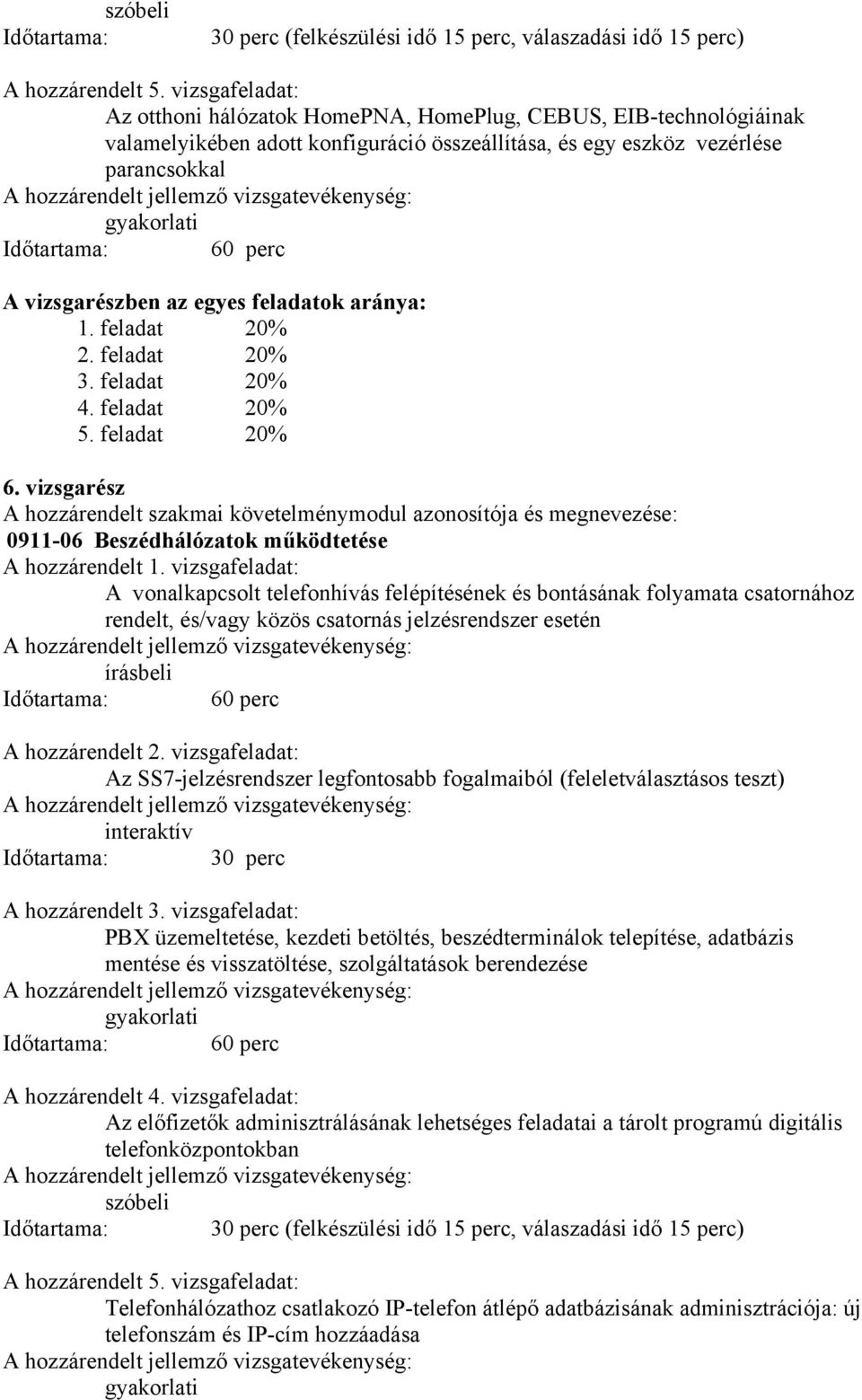 feladatok aránya: 1. feladat 20% 2. feladat 20% 3. feladat 20% 4. feladat 20% 5. feladat 20% 6.