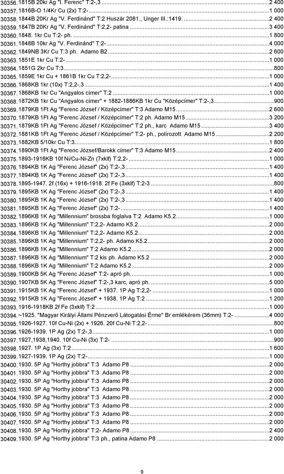 1851G 2kr Cu T:3...800 30365.1859E 1kr Cu + 1861B 1kr Cu T:2,2-...1 000 30366.1868KB 1kr (10x) T:2,2-,3...1 400 30367.1868KB 1kr Cu "Angyalos címer" T:2...1 000 30368.