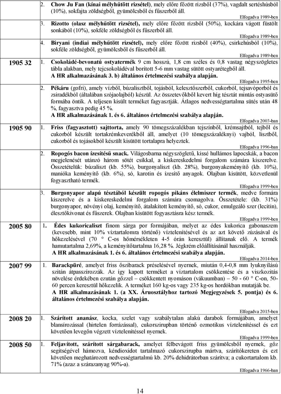 Biryani (indiai mélyhűtött rizsétel), mely előre főzött rizsből (40%), csirkehúsból (10%), sokféle zöldségből, gyümölcsből és fűszerből áll.