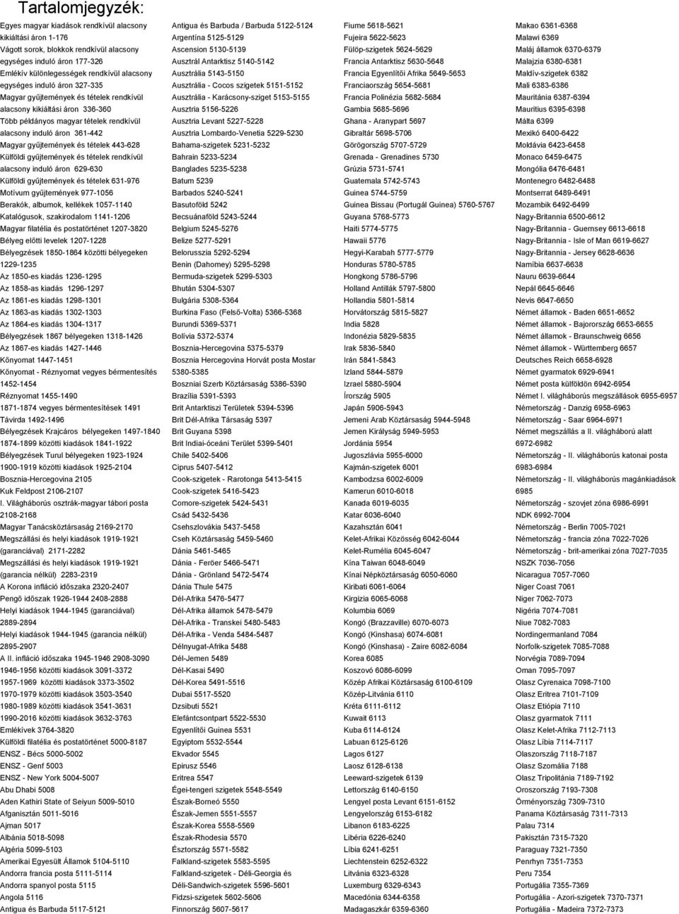 tételek 443-628 Külföldi gyűjtemények és tételek rendkívül alacsony induló áron 629-630 Külföldi gyűjtemények és tételek 631-976 Motívum gyűjtemények 977-1056 Berakók, albumok, kellékek 1057-1140
