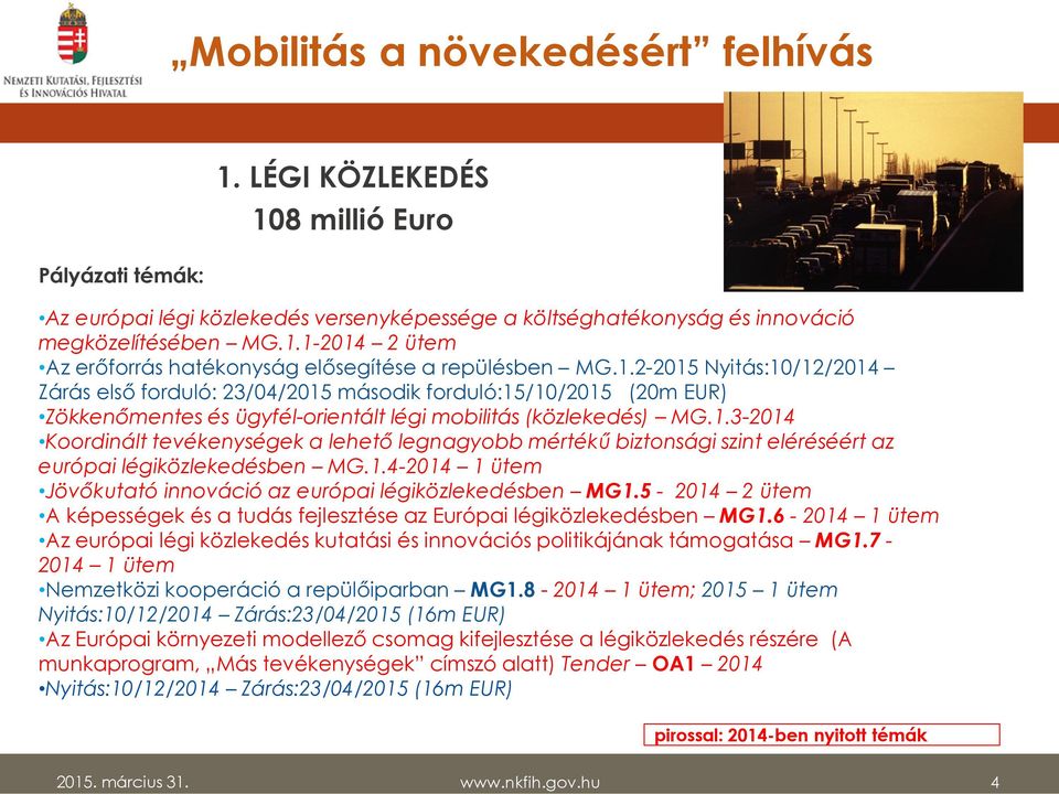 1.4-2014 1 ütem Jövőkutató innováció az európai légiközlekedésben MG1.5-2014 2 ütem A képességek és a tudás fejlesztése az Európai légiközlekedésben MG1.