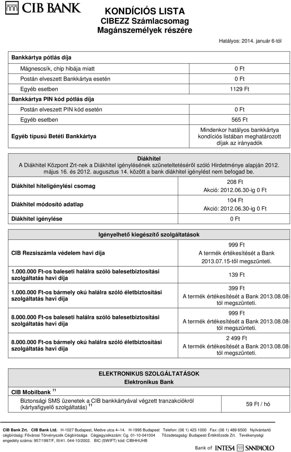 Hirdetménye alapján 2012. május 16. és 2012. augusztus 14. között a bank diákhitel igénylést nem befogad be.