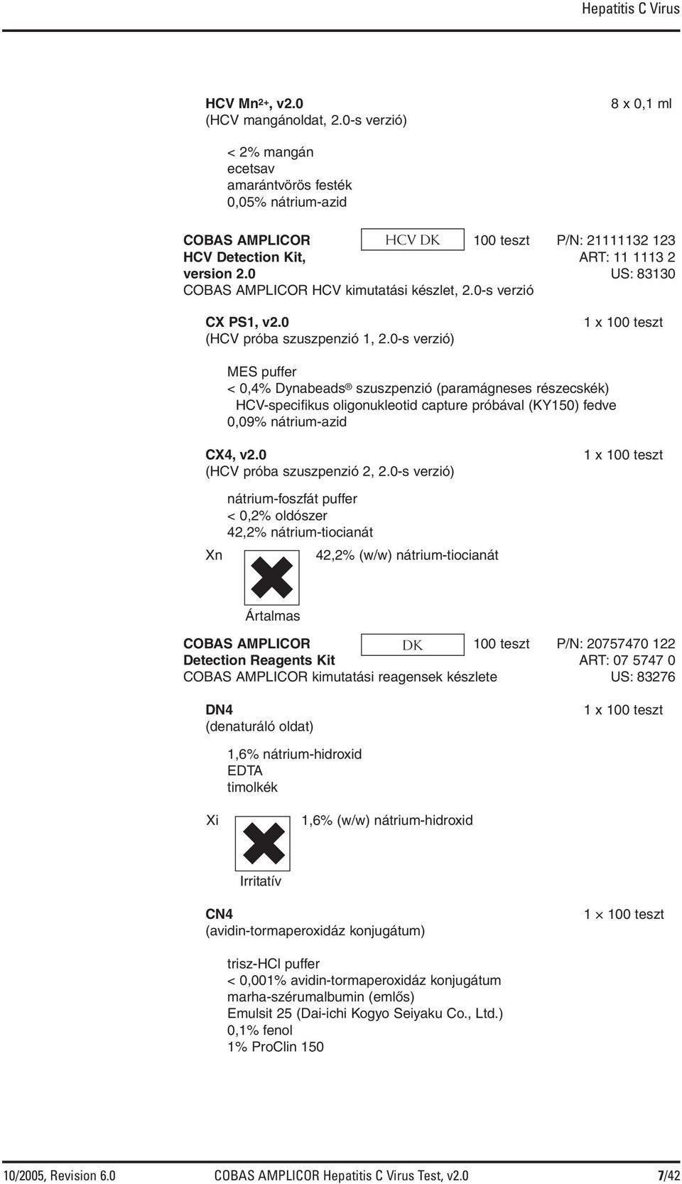 0 US: 83130 COBAS AMPLICOR HCV kimutatási készlet, 2.0-s verzió CX PS1, v2.0 (HCV próba szuszpenzió 1, 2.