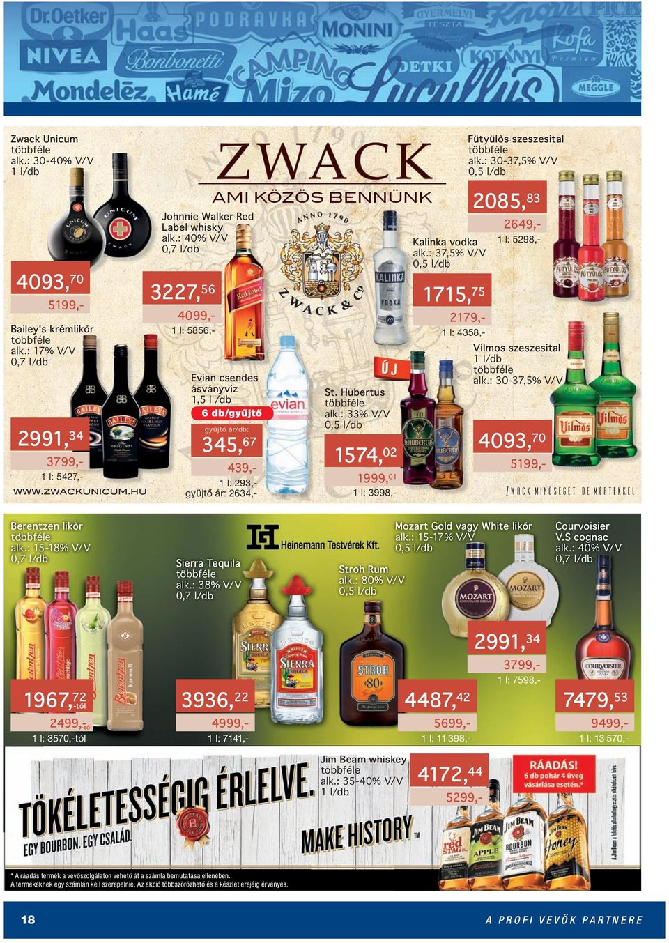 Hubertus alk.: 33% V/V 0,5 l/db 1574, 02 Kalinka vodka alk.: 37,5% V/V 0,5 l/db 1715, 75 Fütyülős szeszesital alk.: 30-37,5% V/V 0,5 l/db 2085, 83 2179,- 1 l: 4358,- Vilmos szeszesital alk.