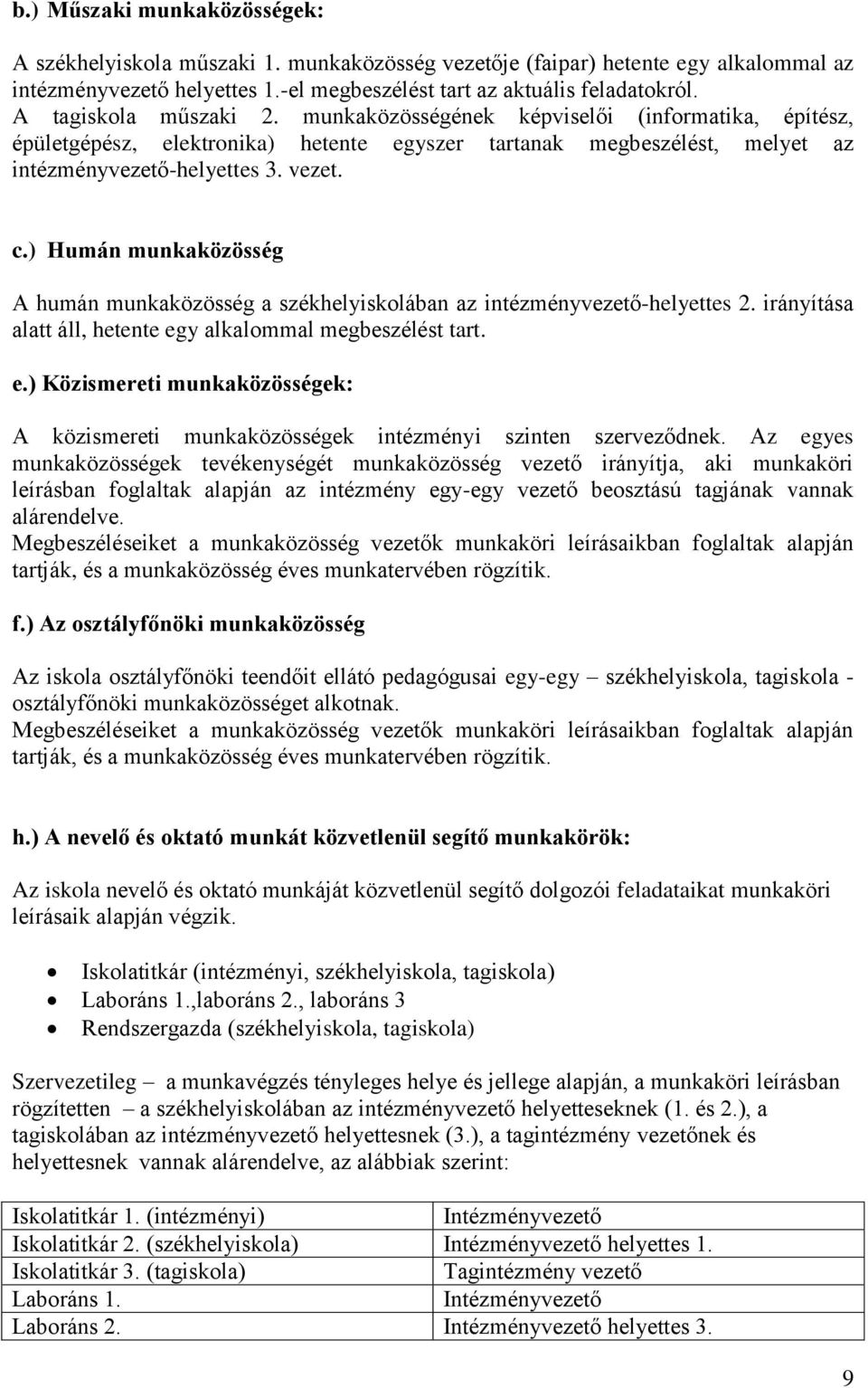 ) Humán munkaközösség A humán munkaközösség a székhelyiskolában az intézményvezető-helyettes 2. irányítása alatt áll, hetente eg