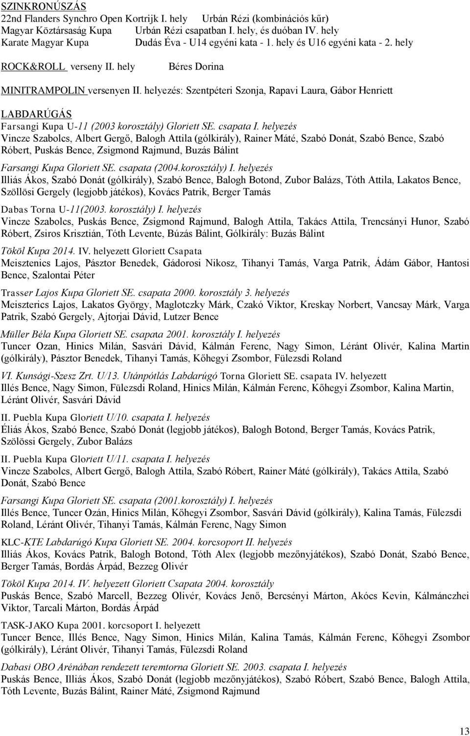 helyezés: Szentpéteri Szonja, Rapavi Laura, Gábor Henriett LABDARÚGÁS Farsangi Kupa U-11 (2003 korosztály) Gloriett SE. csapata I.