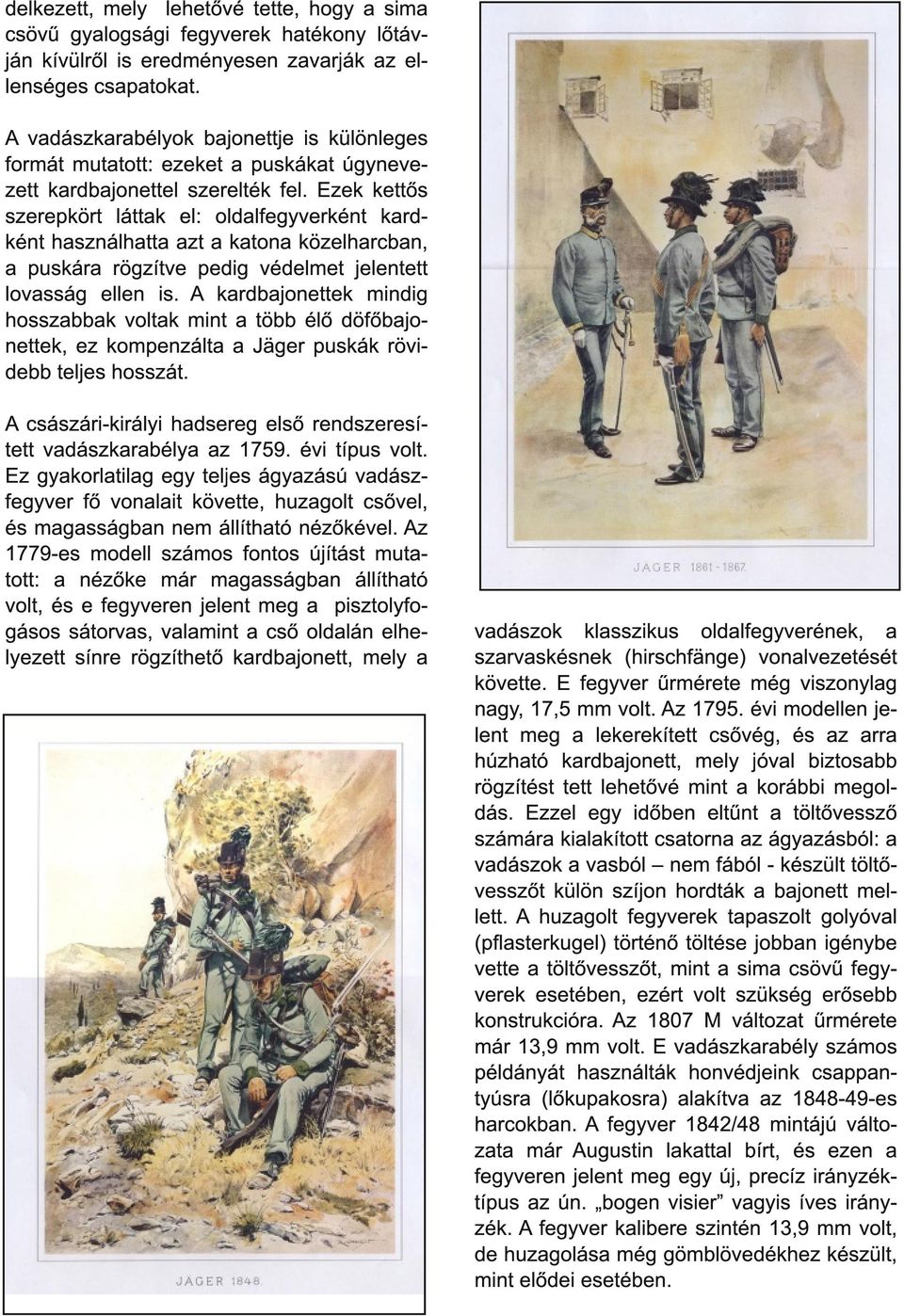 Ezek kettős szerepkört láttak el: oldalfegyverként kardként használhatta azt a katona közelharcban, a puskára rögzítve pedig védelmet jelentett lovasság ellen is.