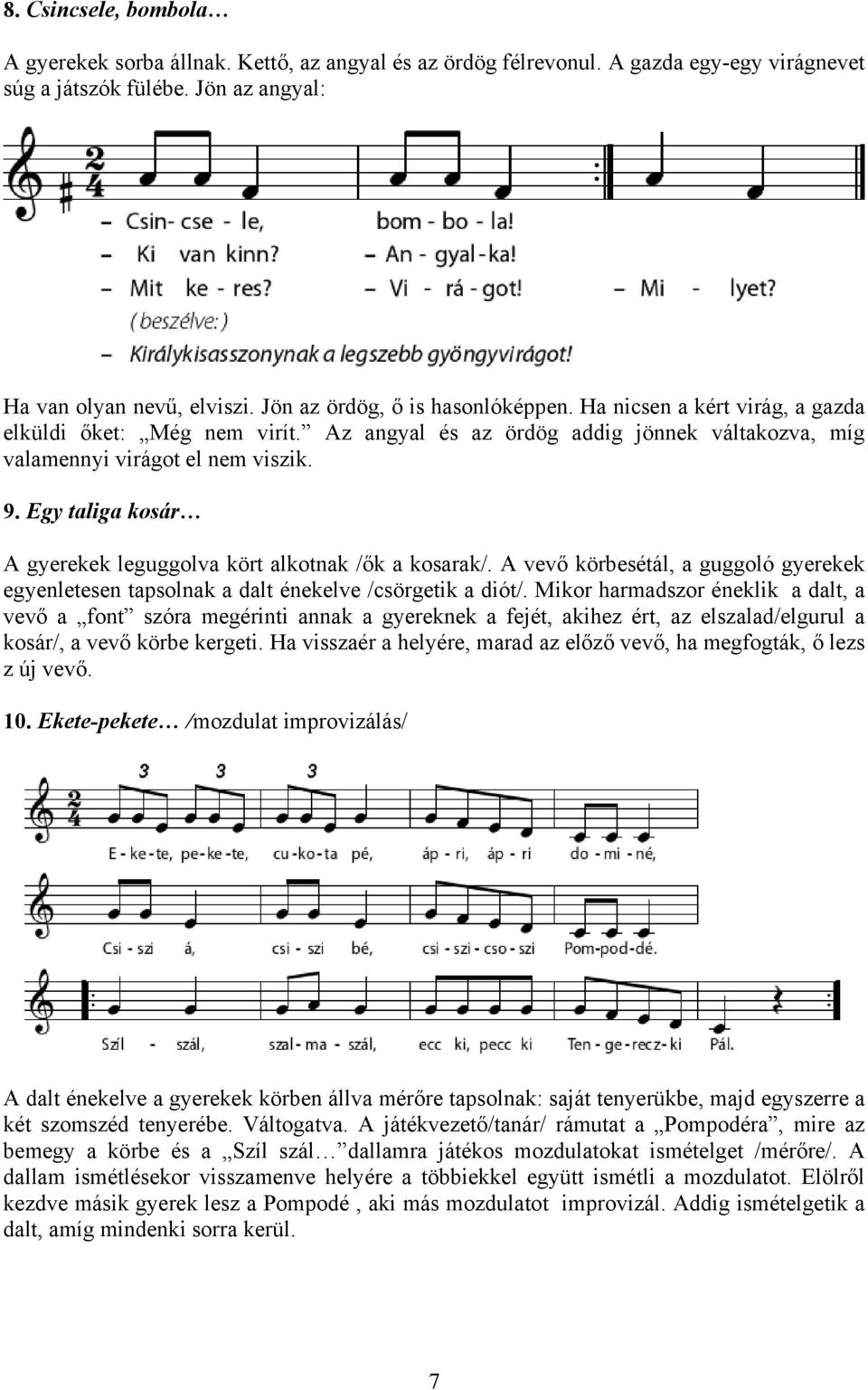 Egy taliga kosár A gyerekek leguggolva kört alkotnak /ők a kosarak/. A vevő körbesétál, a guggoló gyerekek egyenletesen tapsolnak a dalt énekelve /csörgetik a diót/.