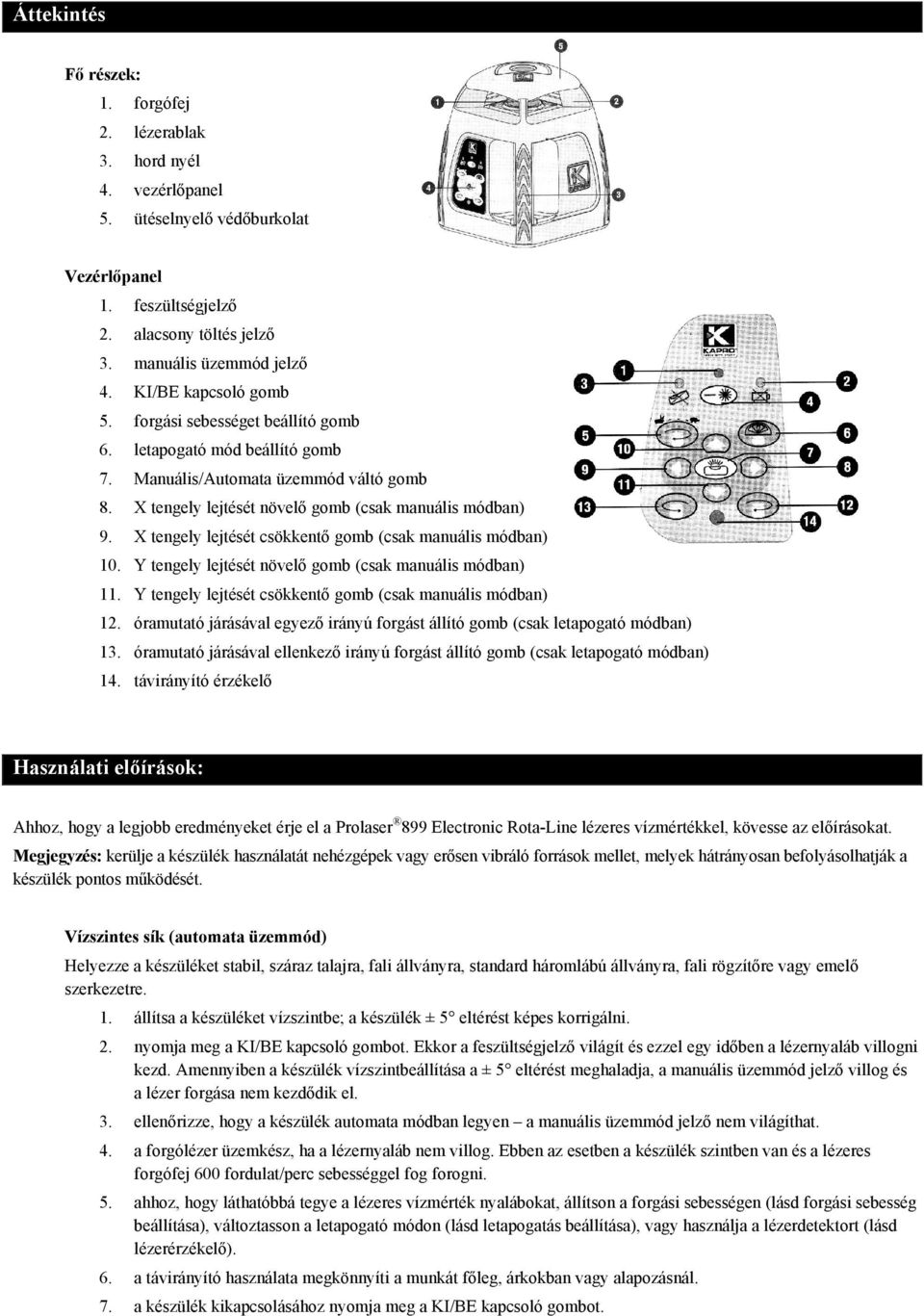 X tengely lejtését csökkentő gomb (csak manuális módban) 10. Y tengely lejtését növelő gomb (csak manuális módban) 11. Y tengely lejtését csökkentő gomb (csak manuális módban) 12.